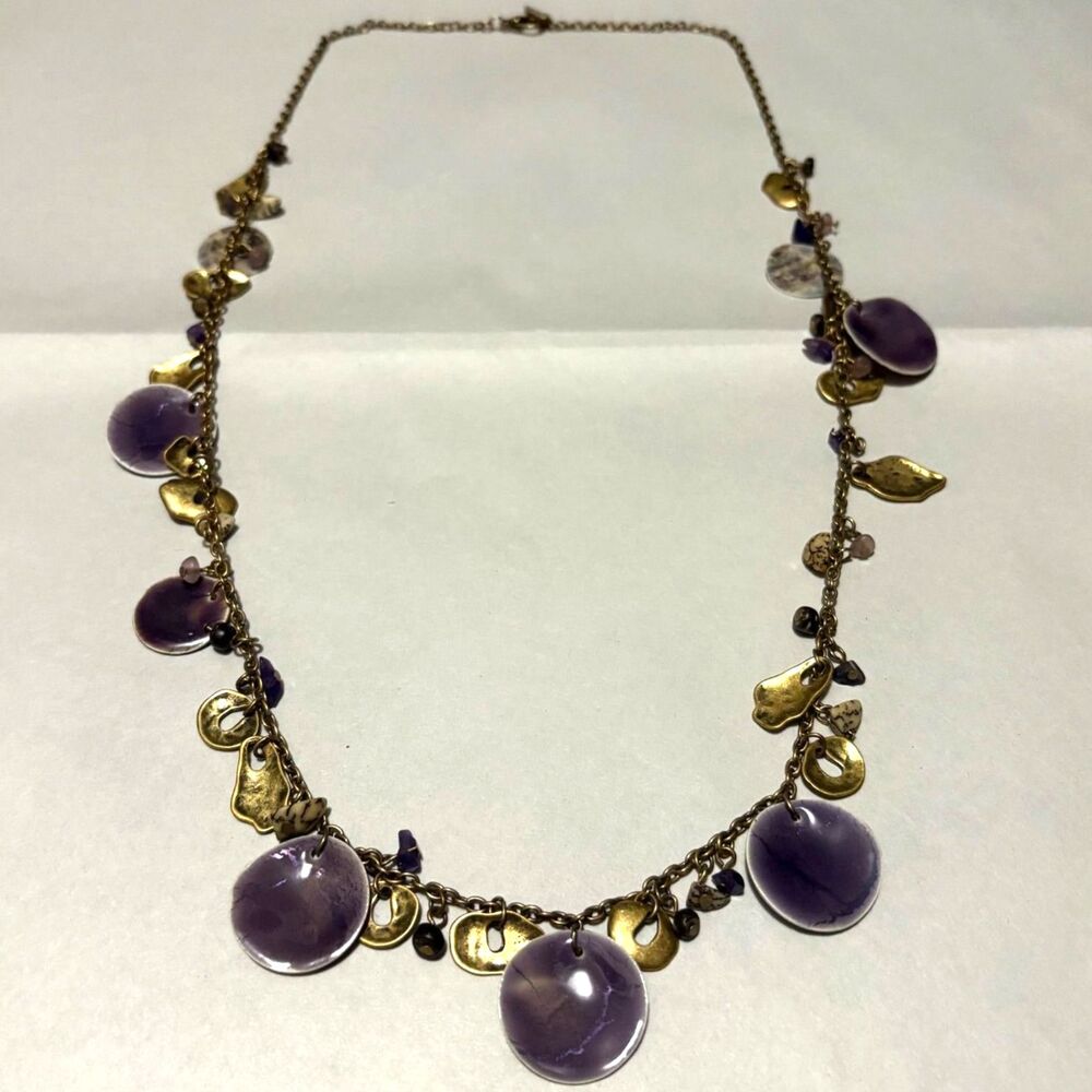 Coldwater Creek Mother of Pearl Shell Statement Necklace Purple Beachy Boho